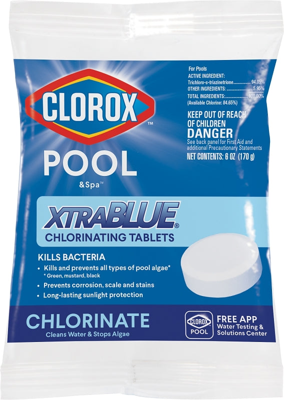 Clorox POOL & Spa XtraBlue 24201CLX Chlorinating Tablet, Solid, Chlorine, 8 oz