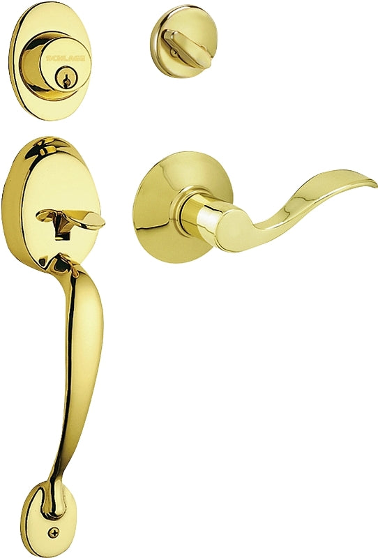 Schlage Plymouth Series F60V PLY/ACC 505 Combination Lockset, Mechanical Lock, Lever Handle, Wave Design, Bright Brass