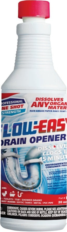 Flow-Easy FE20 Drain Opener, Oily Liquid, Dark Brown, Odorless, 20 oz, Bottle