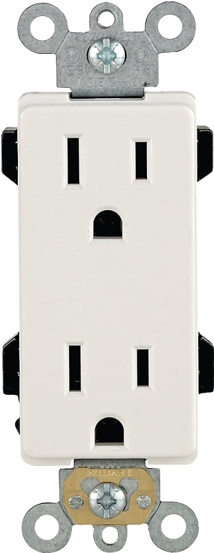 Leviton 242-16252-00W Duplex Receptacle, 2 -Pole, 15 A, 125 V, Back, Side Wiring, NEMA: 5-15R, White