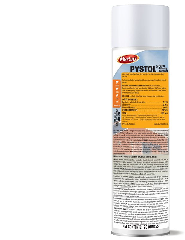 Martin's Pystol Series 82300317 Farm and Dairy Insecticide, Liquid, Strong Alcohol, 20 oz, Aerosol Can