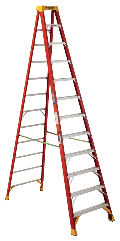 Werner 6212 Step Ladder, 12 ft H, Type IA Duty Rating, Fiberglass, 300 lb, 11-Step, 16 ft Max Reach