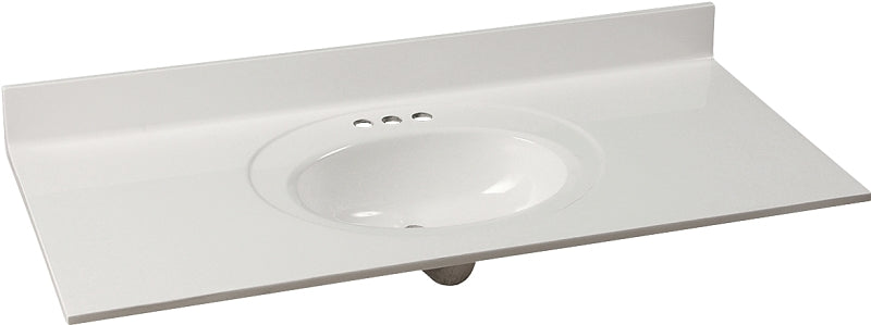 Foremost WS-2249 Vanity Top, 49 in OAL, 22 in OAW, Marble, Solid White, Oval Bowl, Countertop Edge