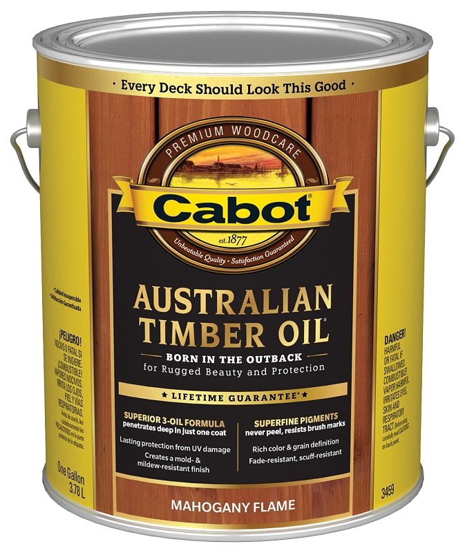 Cabot 140.0003459.007 Australian Timber Oil, Flat, Mahogany Flame, 1 gal