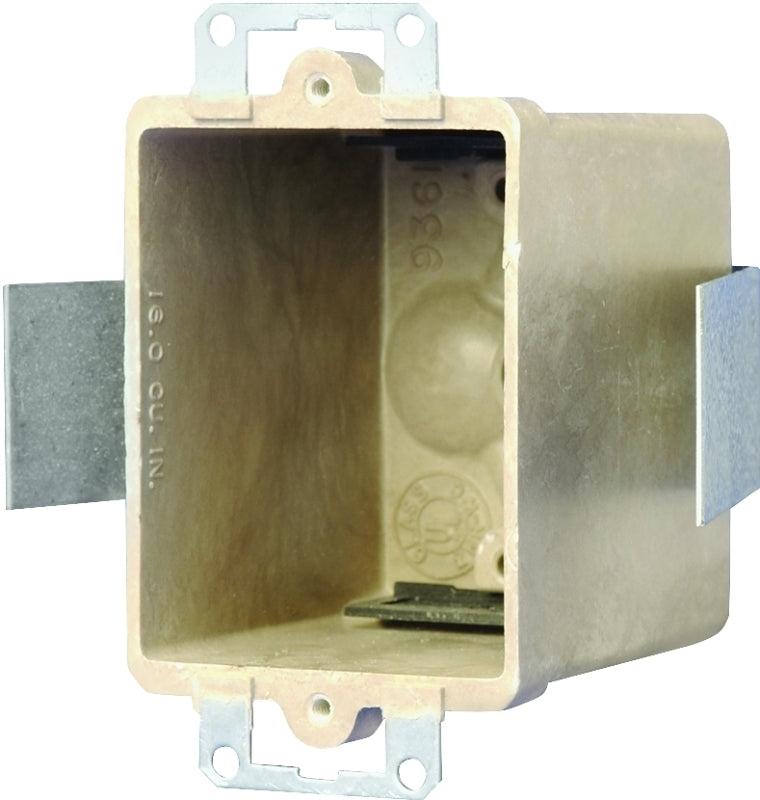 fiberglassBOX 9361-ESK Switch/Outlet Box, 1-Gang, 2-Outlet, 4-Knockout, Fiberglass/Polyester, Off-White, Bracket