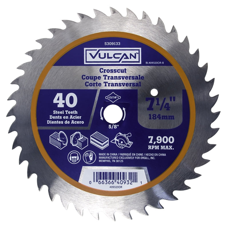 Vulcan 409320OR Circular Saw Blade, 7-1/4 in Dia, 5/8 and 13/16 Diamond in Arbor