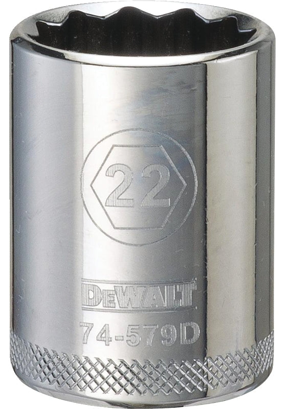 DeWALT DWMT74579OSP Drive Socket, 22 mm Socket, 1/2 in Drive, 12-Point, Steel, Polished Chrome Vanadium