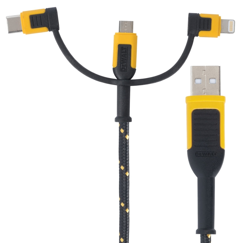 DeWALT 131 1356 DW2 Charger Cable, USB, USB-C, Kevlar Fiber Sheath, Black/Yellow Sheath, 71.99 in L