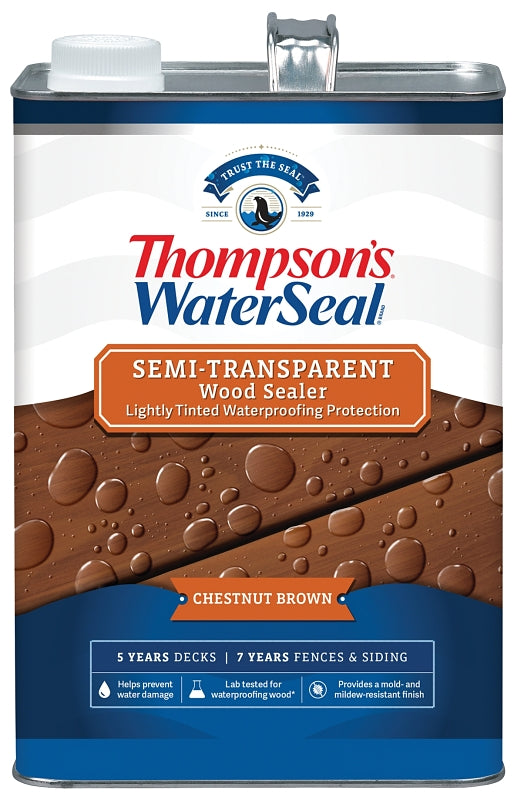 Thompson's WaterSeal TH.092301-16 Waterproofing Stain, Semi-Transparent, Liquid, Chestnut Brown, 1 gal