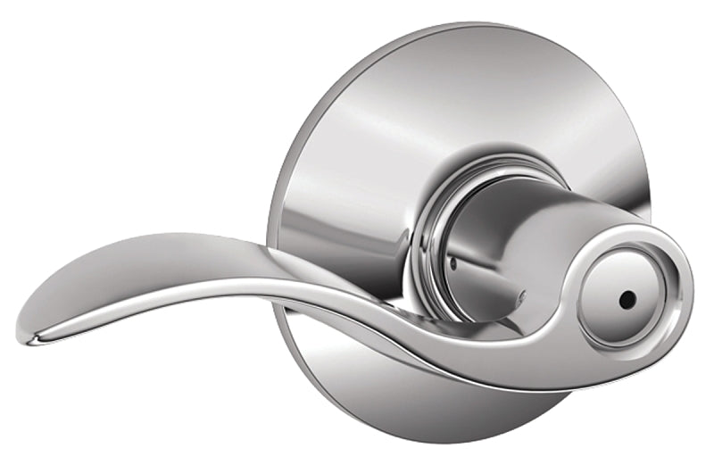 Schlage Accent Series F40 ACC 625 Privacy Lever, Mechanical Lock, Bright Chrome, Metal, Residential, 2 Grade