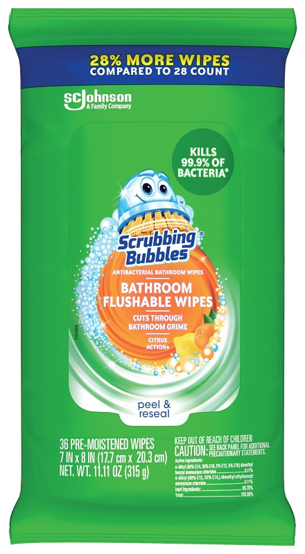 Scrubbing Bubbles 00621 Flushable Wipes, Citrus