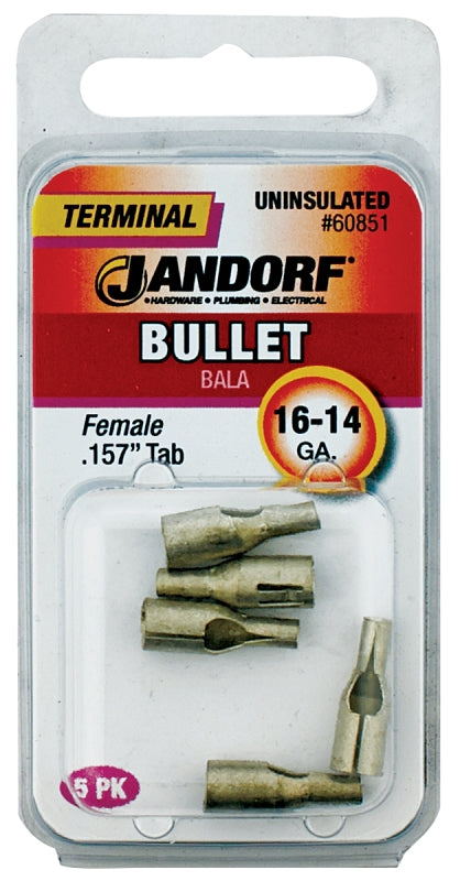 Jandorf 60851 Bullet Terminal, 600 V, 16 to 14 AWG Wire, Copper Contact, 5/PK
