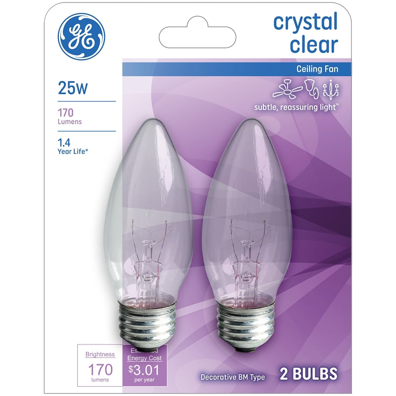 GE 22756 Ceiling Fan Bulb, 25 W, B13 Lamp, E26 Medium Lamp Base, 170 Lumens, 2500 K Color Temp