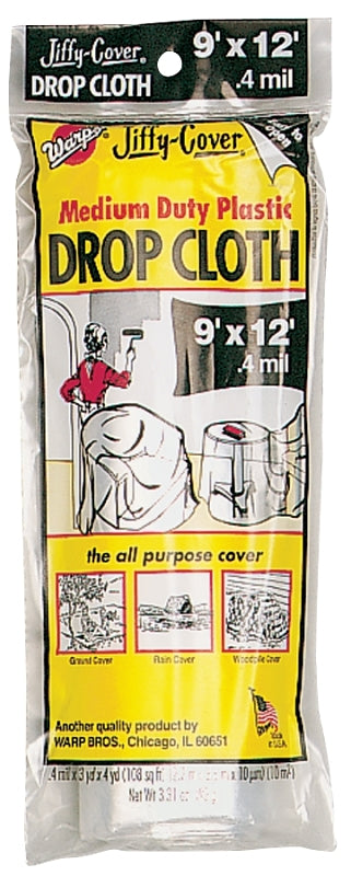 Warp's PC-72 Drop Cloth, 12 ft L, 9 ft W, Plastic, Clear