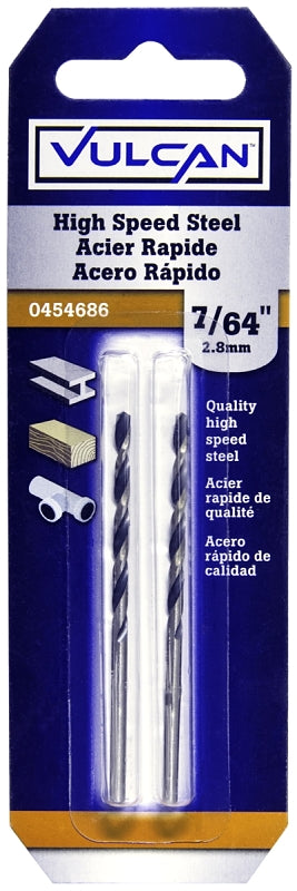 Vulcan Jobber Drill Bit, 7/64 in Dia, 2-5/8 in OAL, Straight Shank