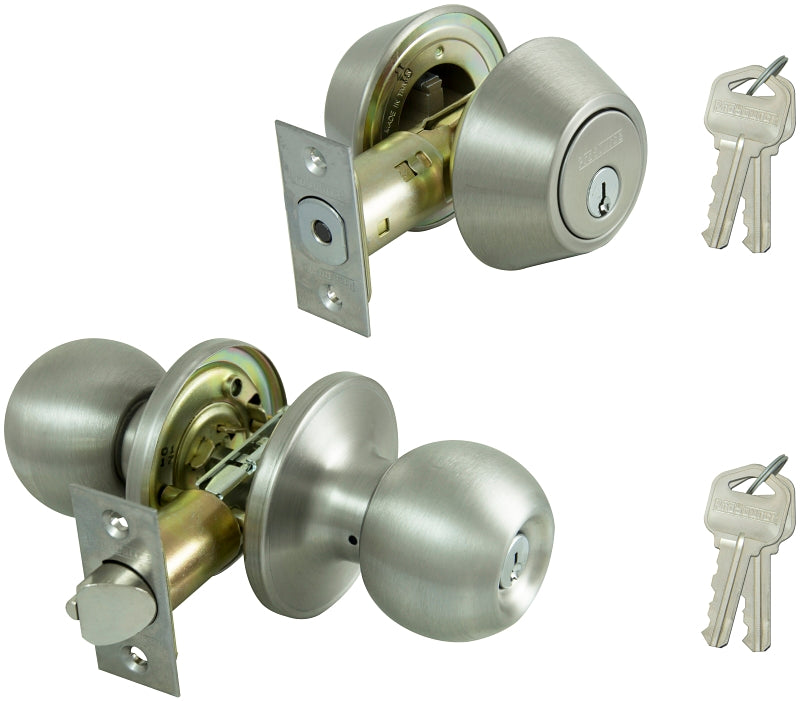 ProSource B36B1-PS Deadbolt and Entry Lockset, Turnbutton Lock, Saturn Design, Stainless Steel, 3 Grade, Stainless Steel