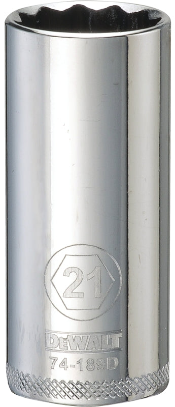DeWALT DWMT74189OSP Drive Socket, 21 mm Socket, 3/8 in Drive, 12-Point, Vanadium Steel, Polished Chrome