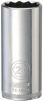DeWALT DWMT74189OSP Drive Socket, 21 mm Socket, 3/8 in Drive, 12-Point, Vanadium Steel, Polished Chrome