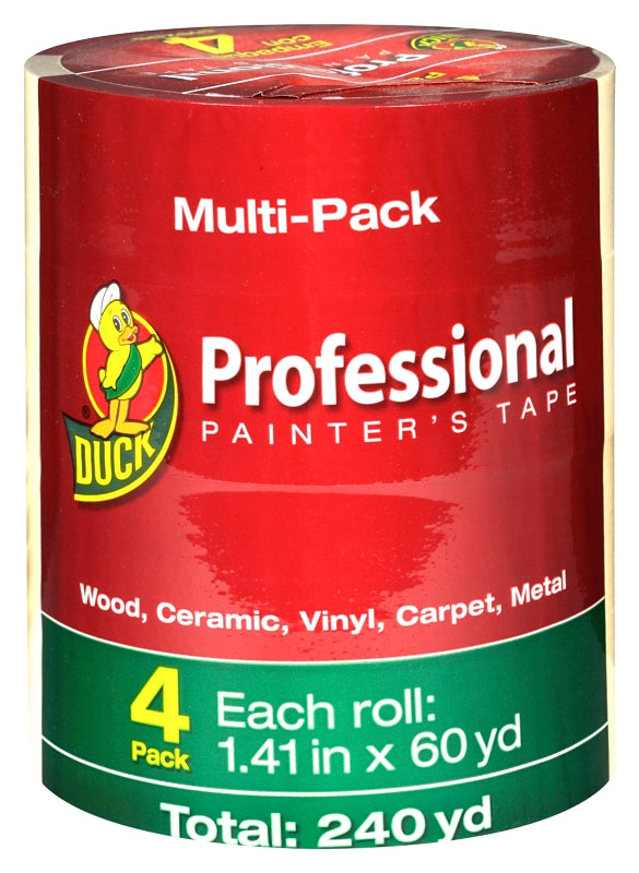 Duck Professional 1362492 Painter's Tape, 60 yd L, 1.41 in W, Beige, 4/PK