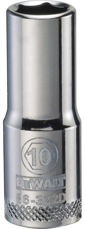 DeWALT DWMT86322OSP Drive Socket, 10 mm Socket, 3/8 in Drive, 6-Point, Vanadium Steel, Polished Chrome