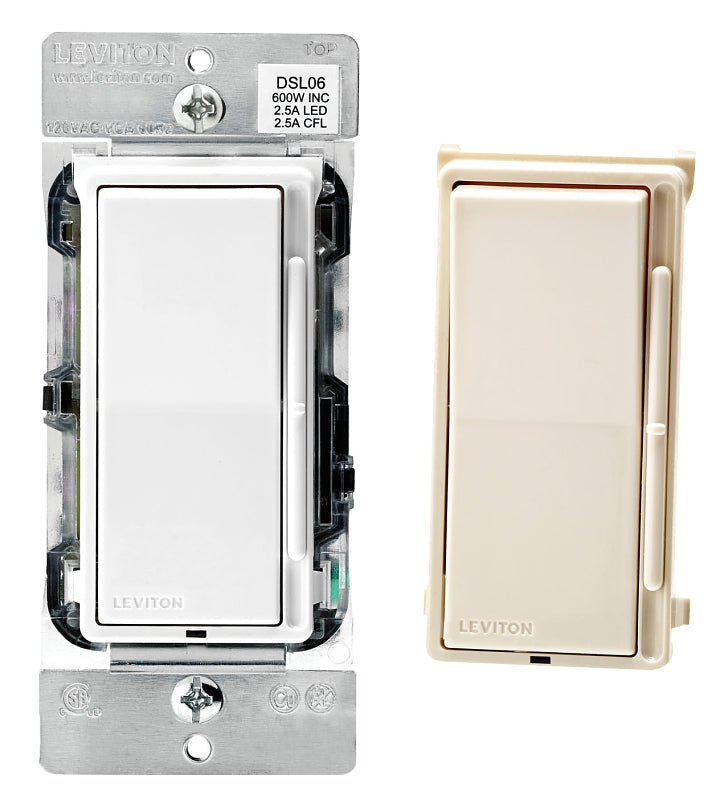Leviton R00-DSL06-1LM Slide Dimmer, 120 V, 600 W, CFL, Halogen, Incandescent, LED Lamp, 3-Way, White