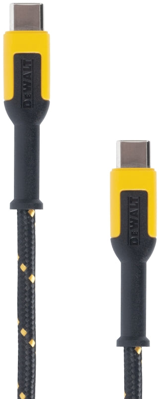 DeWALT 131 1354 DW2 Charger Cable, USB, USB-C, Kevlar Fiber Sheath, Black/Yellow Sheath, 6 ft L