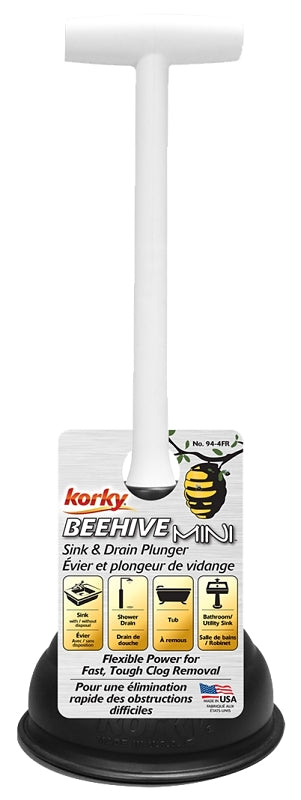 Korky 94-4 Sink and Drain Plunger, 5-1/2 in Cup, T-Shape Handle