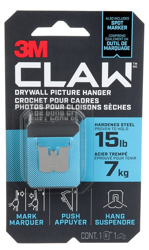3M 3PH15M-1EF Picture Hanger, 15 lb, Steel, Drywall Mounting, 1/EA