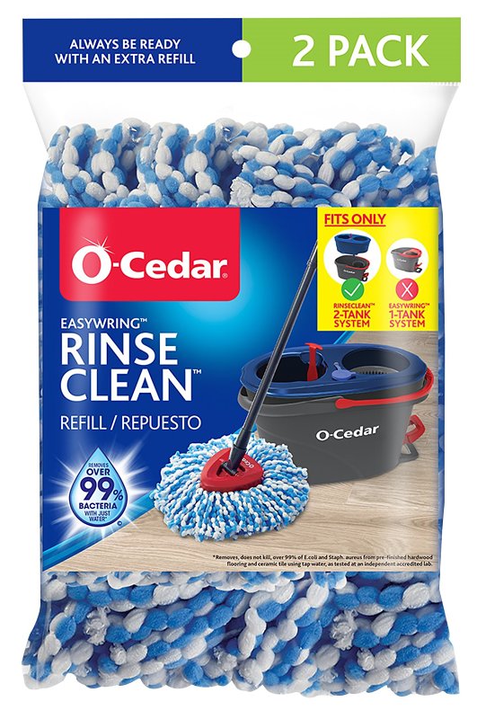 O-Cedar EasyWring RinseClean 172092 Spin Mop Refill, Microfiber, Blue/White