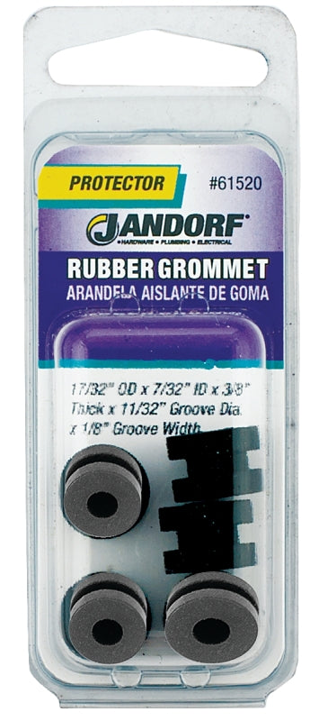 Jandorf 61520 Grommet, Rubber, Black, 3/8 in Thick Panel
