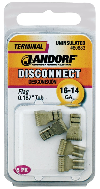 Jandorf 60883 Disconnect Terminal, 16 to 14 AWG Wire, Copper Contact, 5/PK