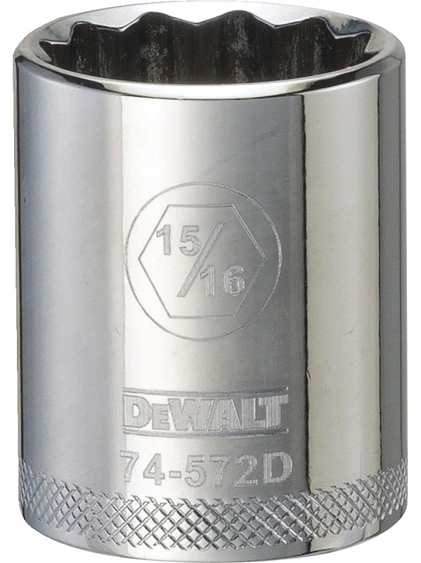 DeWALT DWMT74572OSP Drive Socket, 15/16 in Socket, 1/2 in Drive, 12-Point, Steel, Polished Chrome Vanadium