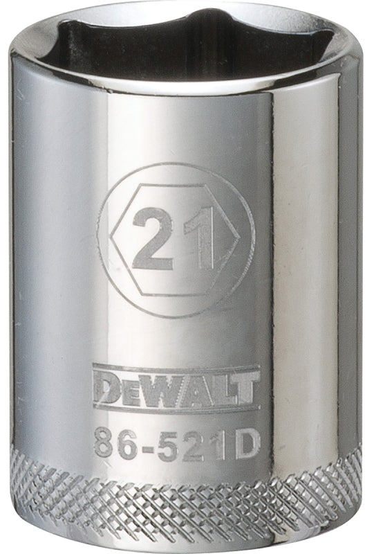 DeWALT DWMT86521OSP Drive Socket, 21 mm Socket, 1/2 in Drive, 6-Point, Vanadium Steel, Polished Chrome