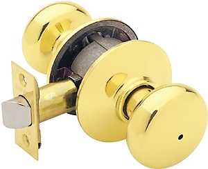 Schlage Plymouth Series F40 PLY 605 Privacy Lockset, Round Design, Knob Handle, Bright Brass, Metal, Interior Locking