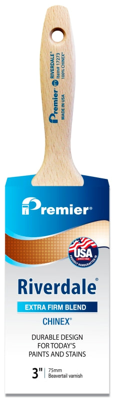 Premier Riverdale 17273 Paint Brush, 3 in W, Beavertail Varnish Brush, 3-3/16 in L Bristle, Chinex Bristle