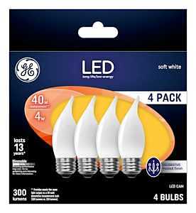 GE Industrial Solutions 37420 LED Bulb, Decorative, CAM Lamp, 40 W Equivalent, E26 Lamp Base, Dimmable, Frosted