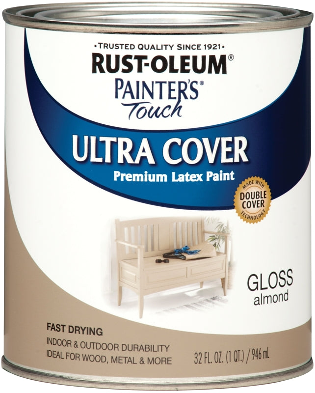 Rust-Oleum 1994502 Enamel Paint, Water, Gloss, Almond, 1 qt, Can, 120 sq-ft Coverage Area