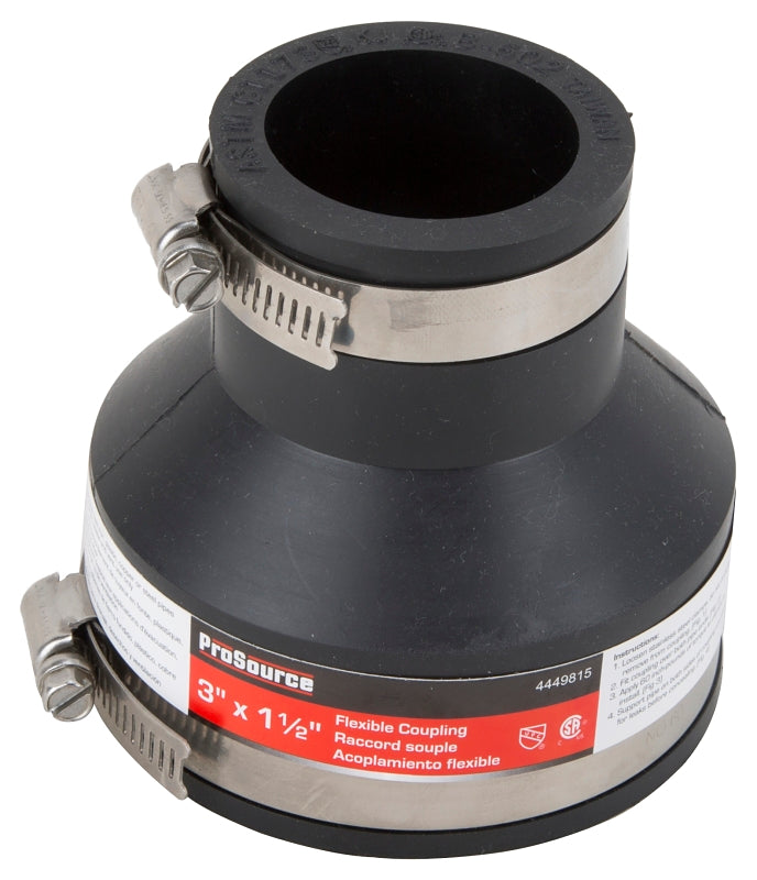 ProSource Coupling, 3 x 1-1/2 in, PVC, Black
