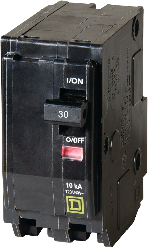 Square D QO QO230C Circuit Breaker, Mini, 30 A, 2 -Pole, 120/240 VAC, 48 VDC, Plug Mounting, Black