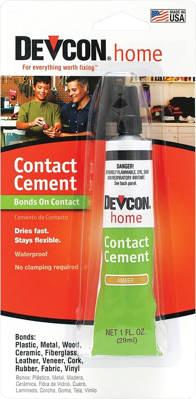 Devcon 18045 Contact Cement, Liquid, Hydrocarbon, Amber, 1 oz, Tube