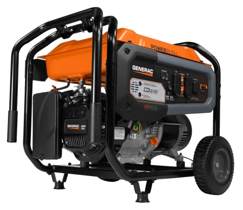 Generac GP Series 7680 Portable Generator, 54.2/27.1 A, 120/240 V, Oil, 6.9 gal Tank, 10.5 hr Run Time, Recoil Start