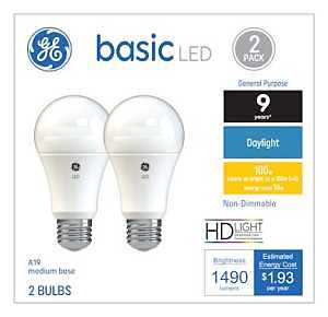 GE Industrial Solutions 37027 LED Bulb, General Purpose, A19 Lamp, E26 Lamp Base, Daylight Light, 5000 K Color Temp