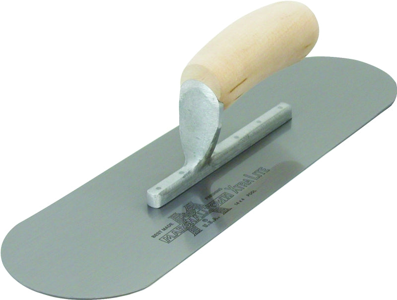 Marshalltown SP16 Pool Trowel, Hardened Steel Blade, Curved Handle, Wood Handle, 4-1/2 in OAW