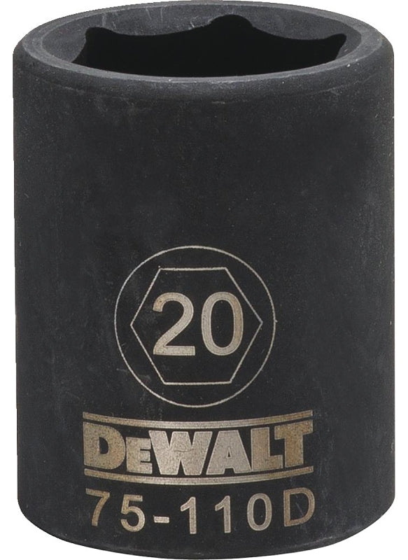 DeWALT DWMT75110OSP Deep Impact Socket, 20 mm Socket, 1/2 in Drive, 6-Point, Steel, Black Oxide