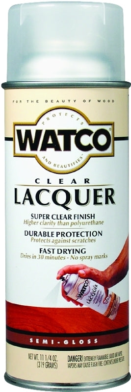Watco 63181 Lacquer Spray Paint, Semi-Gloss, Liquid, Clear, 11.25 oz, Aerosol Can