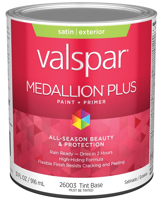 Valspar Medallion Plus 2600 028.0026003.005 Latex Paint, Acrylic Base, Satin Sheen, Tint Base, 1 qt, Plastic Can
