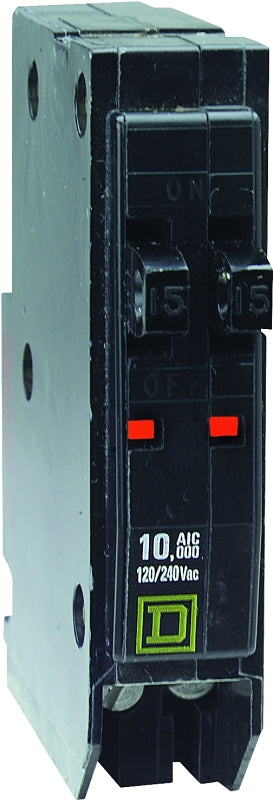 Square D QO QOT1515CP Circuit Breaker, Mini, Tandem, 15 A, 1 -Pole, 120/240 V, Plug Mounting, Black
