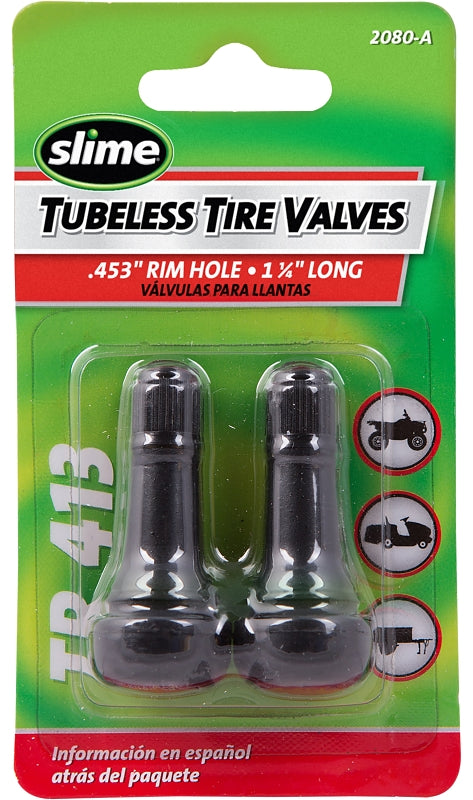 Slime 2080-A Tubeless Tire Valve, Rubber, 2/PK