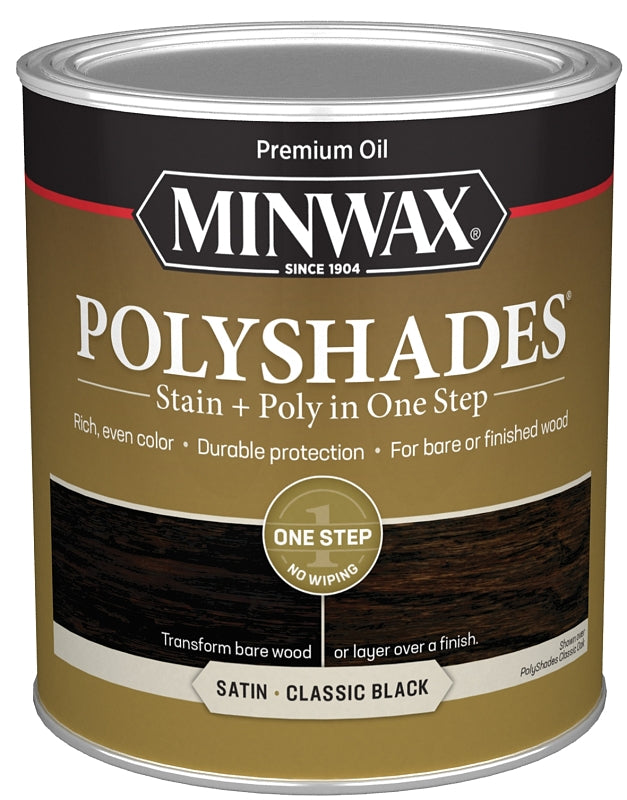 Minwax 613950444 Waterbased Polyurethane Stain, Satin, Liquid, Classic Black, 1 qt, Can