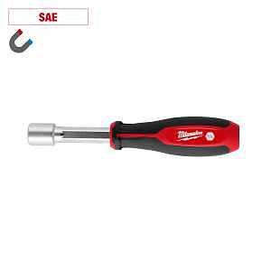 Milwaukee HollowCore Series 48-22-2557 Nut Driver, 9/16 in Drive, 7-1/2 in OAL, Tri-Lobe Handle, Red Handle, Magnetic